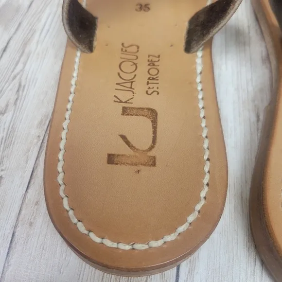 K. Jacques St. Tropez Brown Leather One Toe Open Back Sandals Size 35