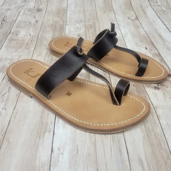 K. Jacques St. Tropez Brown Leather One Toe Open Back Sandals Size 35