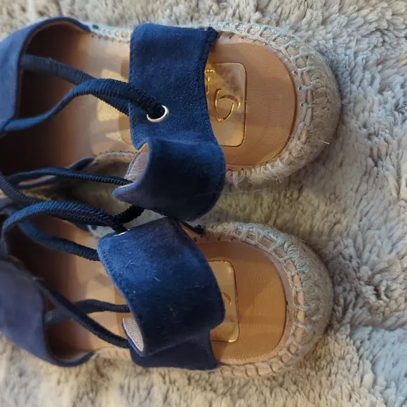Kanna Darker Blue Leather Sling Back Strappy Espadrille Flats Slip On Size 9.5