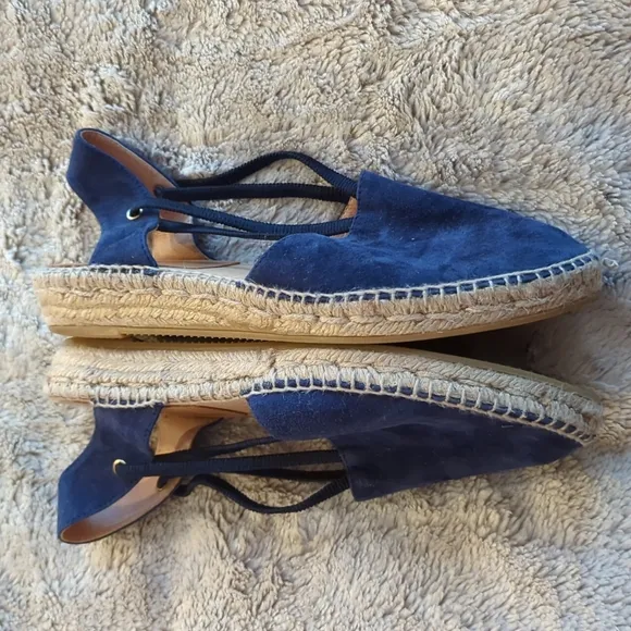Kanna Darker Blue Leather Sling Back Strappy Espadrille Flats Slip On Size 9.5