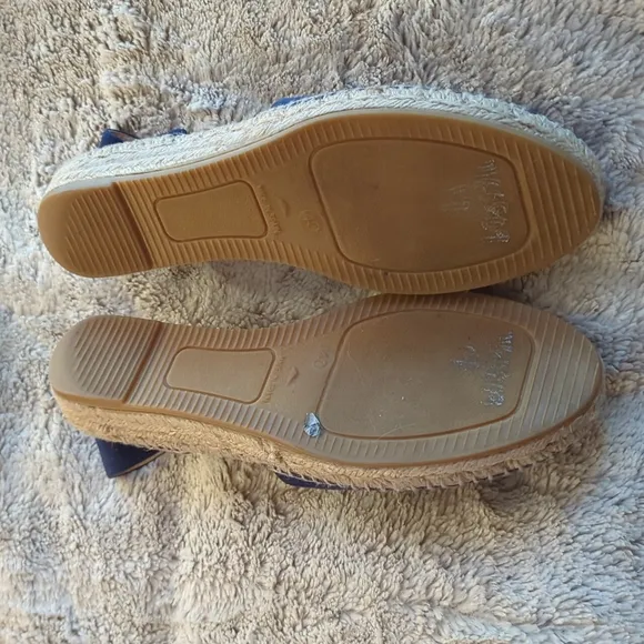 Kanna Darker Blue Leather Sling Back Strappy Espadrille Flats Slip On Size 9.5