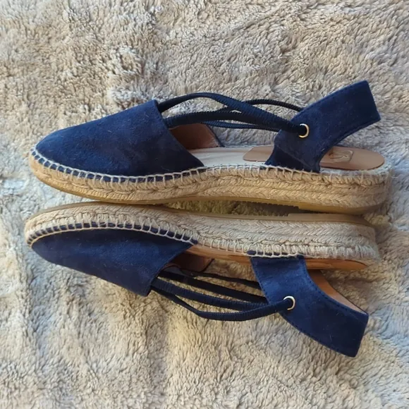 Kanna Darker Blue Leather Sling Back Strappy Espadrille Flats Slip On Size 9.5