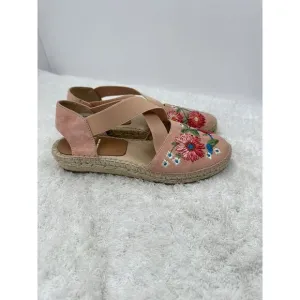 Kanna Pink Floral Embroidered Strappy Espadrilles Flats Made in Spain Size 37 /7