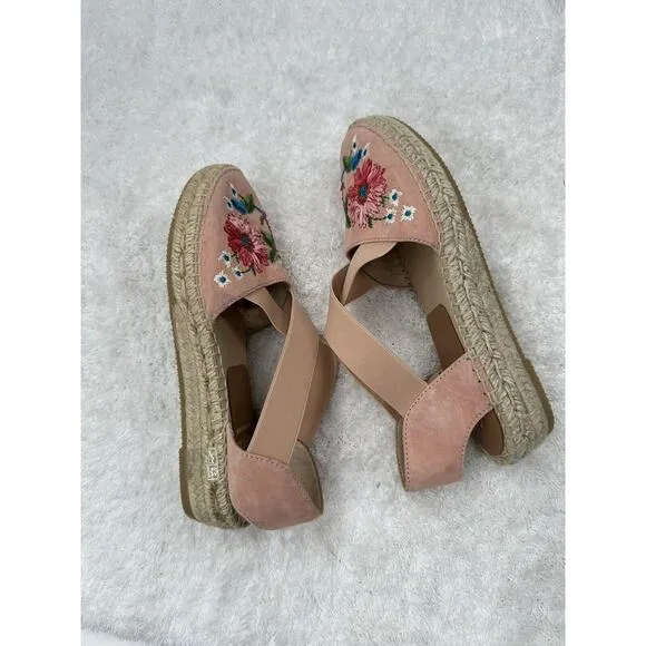 Kanna Pink Floral Embroidered Strappy Espadrilles Flats Made in Spain Size 37 /7