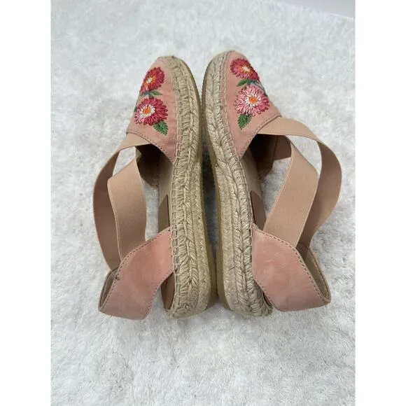 Kanna Pink Floral Embroidered Strappy Espadrilles Flats Made in Spain Size 37 /7