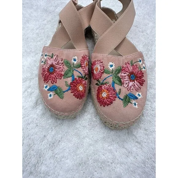 Kanna Pink Floral Embroidered Strappy Espadrilles Flats Made in Spain Size 37 /7
