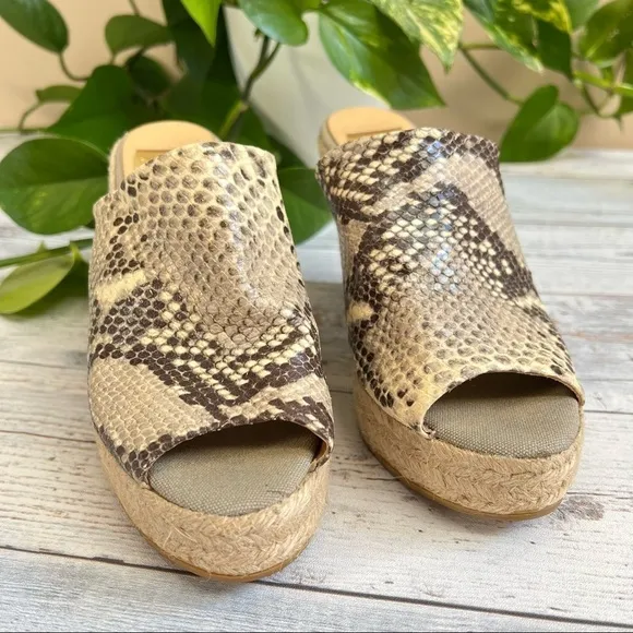 Kanna Women’s Snake Skin Wedge Espadrilles Open Toe Shoes Size 36