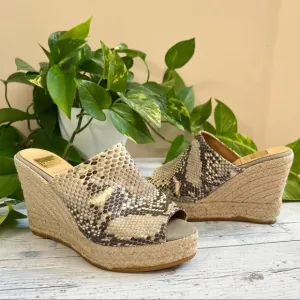 Kanna Women’s Snake Skin Wedge Espadrilles Open Toe Shoes Size 36