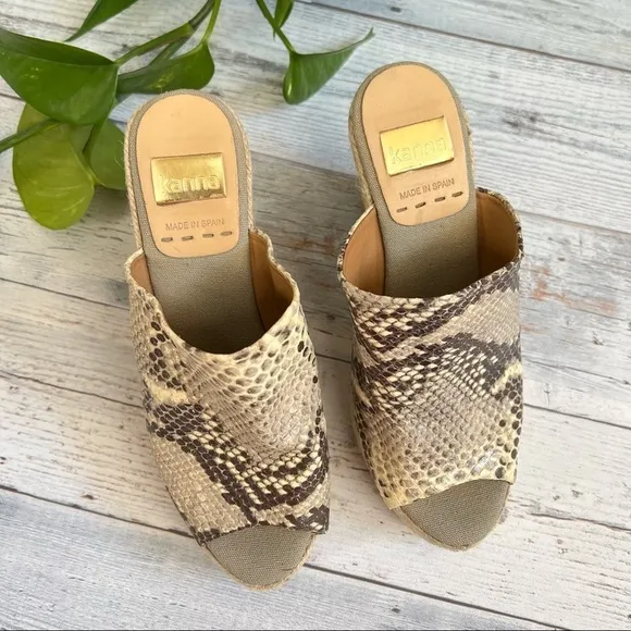 Kanna Women’s Snake Skin Wedge Espadrilles Open Toe Shoes Size 36