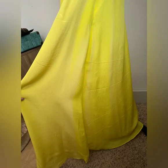 Karina Grimaldi Yellow Silk Maxi Dress XS beaded Backless Gown Boho Glam Resort