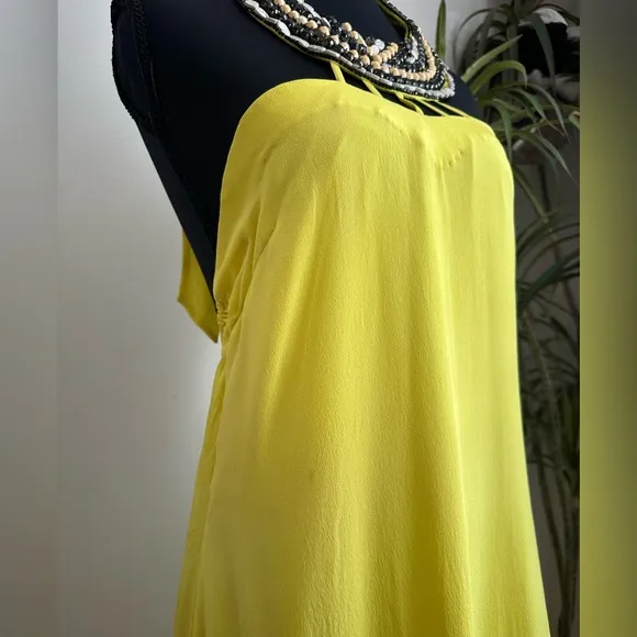 Karina Grimaldi Yellow Silk Maxi Dress XS beaded Backless Gown Boho Glam Resort