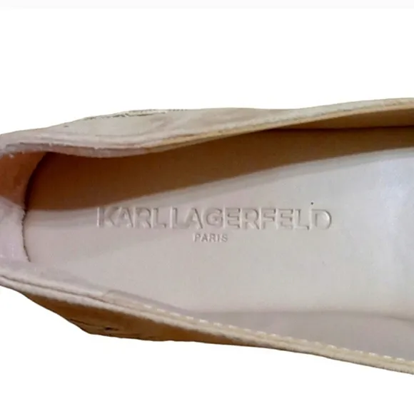 Karl Lagerfeld Moxy Espadrille Loafers Latte Suede Leather Crystal Chain Accent