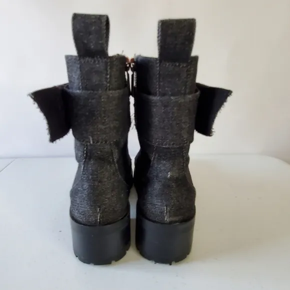 Karl Lagerfeld Paris Embellished Ankle Boots Size 8 Denim Combat Lug Sole