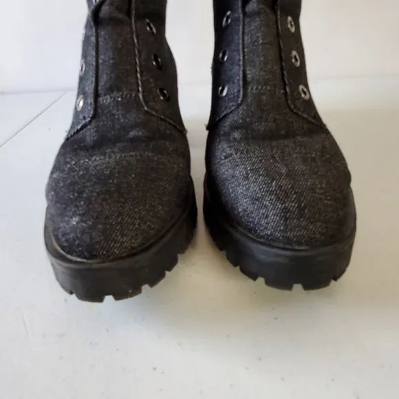 Karl Lagerfeld Paris Embellished Ankle Boots Size 8 Denim Combat Lug Sole