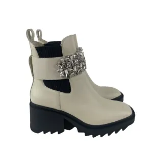 Karl Lagerfeld Paris Ivory Chunky Heel Embellished Platform Combat Boot Size 7.5