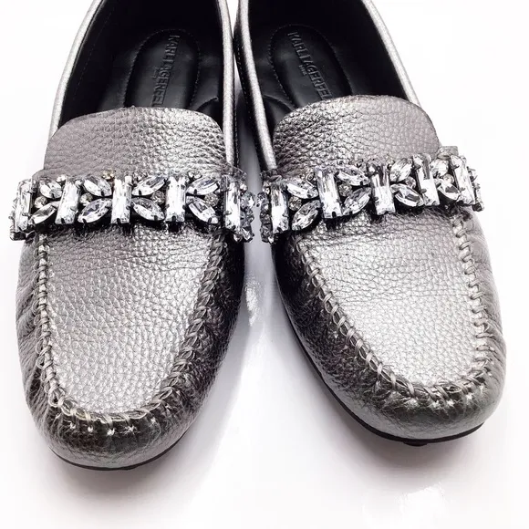{Karl Lagerfeld Paris} Perryn Metallic Leather Driving Loafers