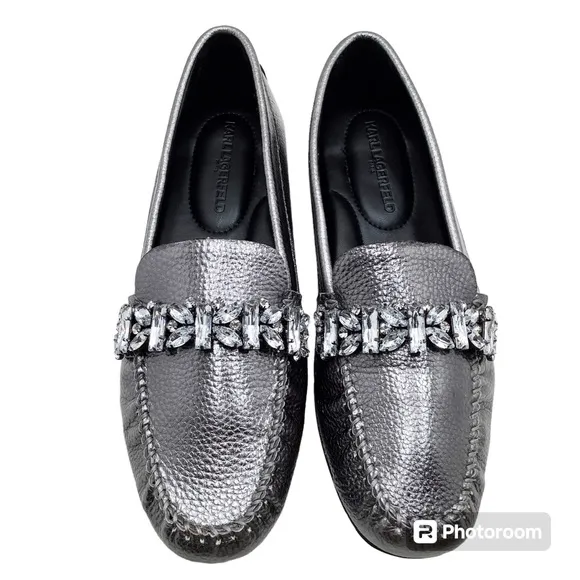 {Karl Lagerfeld Paris} Perryn Metallic Leather Driving Loafers