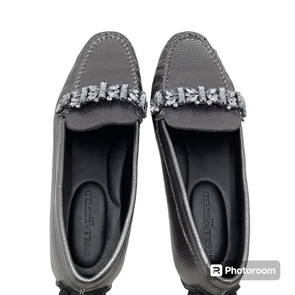 {Karl Lagerfeld Paris} Perryn Metallic Leather Driving Loafers