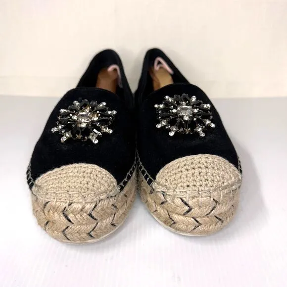 KARL LAGERFELD Paris Rhinestone Black Suede Espadrilles Size 9.5 Dressy Holiday