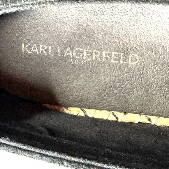 KARL LAGERFELD Paris Rhinestone Black Suede Espadrilles Size 9.5 Dressy Holiday