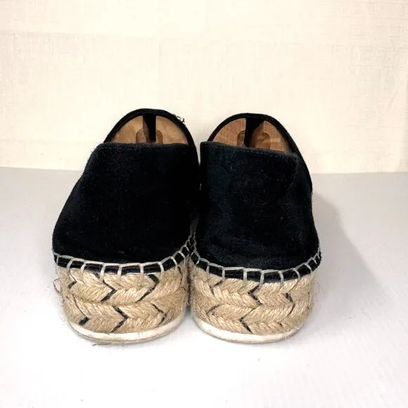 KARL LAGERFELD Paris Rhinestone Black Suede Espadrilles Size 9.5 Dressy Holiday