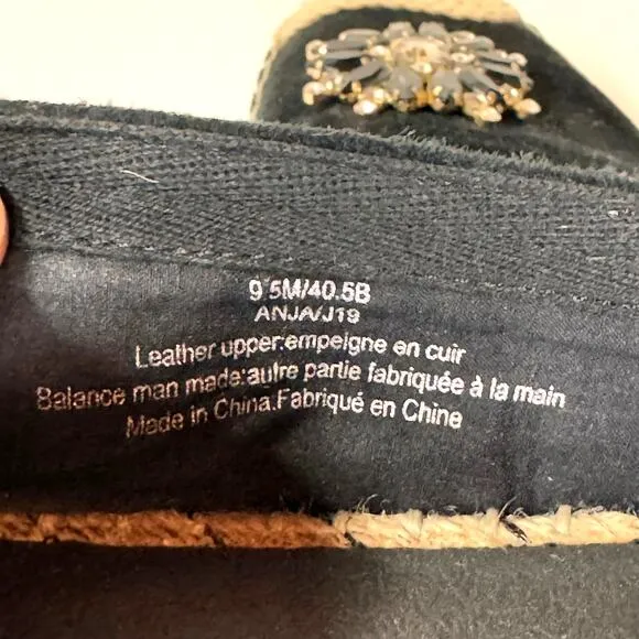KARL LAGERFELD Paris Rhinestone Black Suede Espadrilles Size 9.5 Dressy Holiday