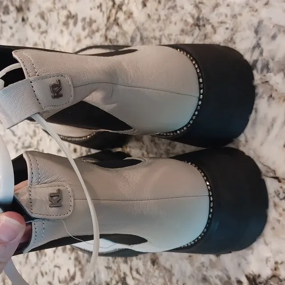 KARL LAGERFELD Stone Color Chunky Boots Leather Rhinestone Adorned New