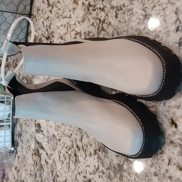 KARL LAGERFELD Stone Color Chunky Boots Leather Rhinestone Adorned New