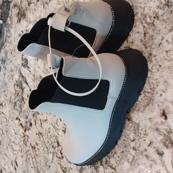 KARL LAGERFELD Stone Color Chunky Boots Leather Rhinestone Adorned New