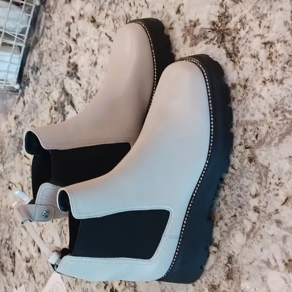 KARL LAGERFELD Stone Color Chunky Boots Leather Rhinestone Adorned New