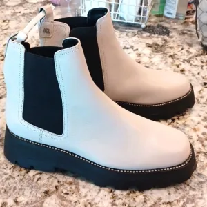 KARL LAGERFELD Stone Color Chunky Boots Leather Rhinestone Adorned New