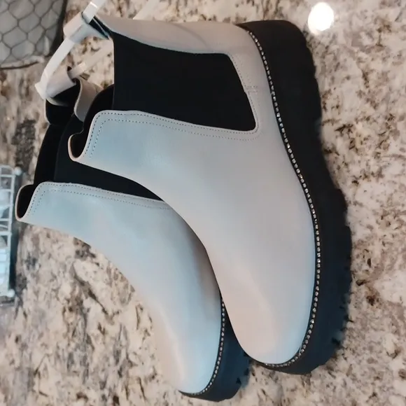 KARL LAGERFELD Stone Color Chunky Boots Leather Rhinestone Adorned New