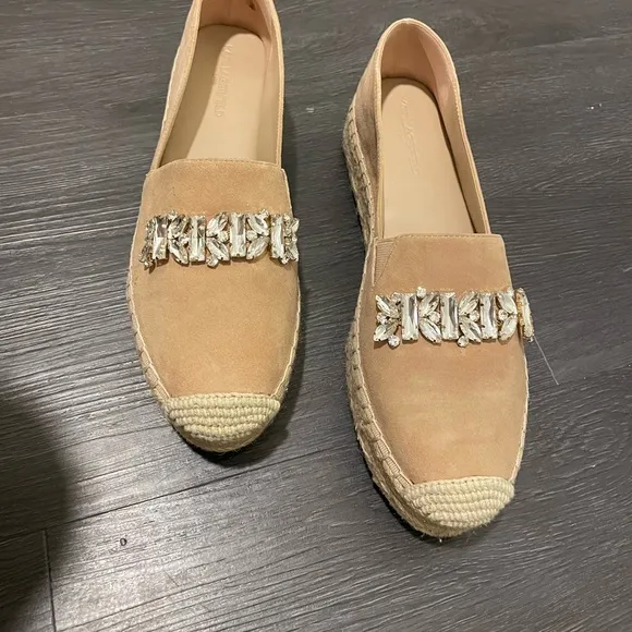 Karl Lagerfeld Suede Jeweled Platform Espadrilles Tan Size 9 - the Mari flats
