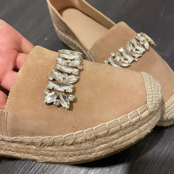 Karl Lagerfeld Suede Jeweled Platform Espadrilles Tan Size 9 - the Mari flats