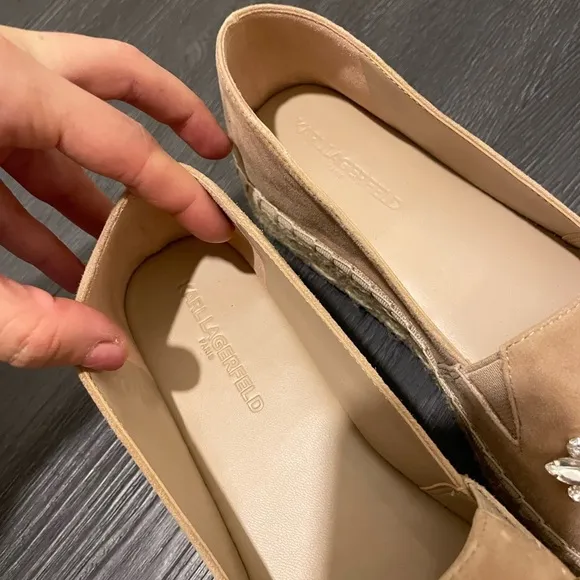 Karl Lagerfeld Suede Jeweled Platform Espadrilles Tan Size 9 - the Mari flats