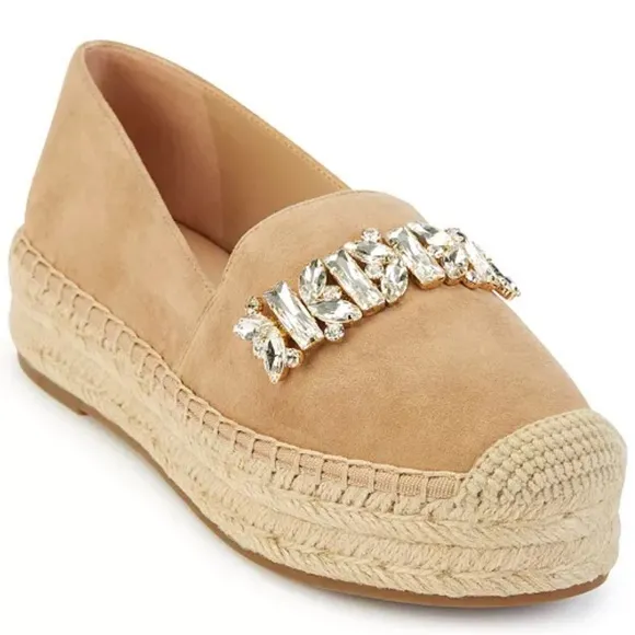 Karl Lagerfeld Suede Jeweled Platform Espadrilles Tan Size 9 - the Mari flats