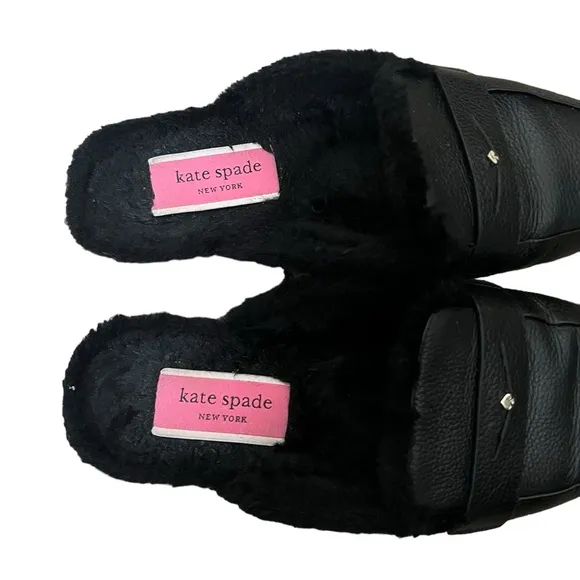 Kate Spade | Caelyn faux fur pebbled leather upper penny loafers mules …