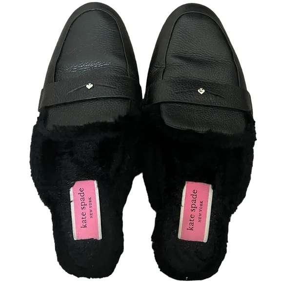 Kate Spade | Caelyn faux fur pebbled leather upper penny loafers mules …