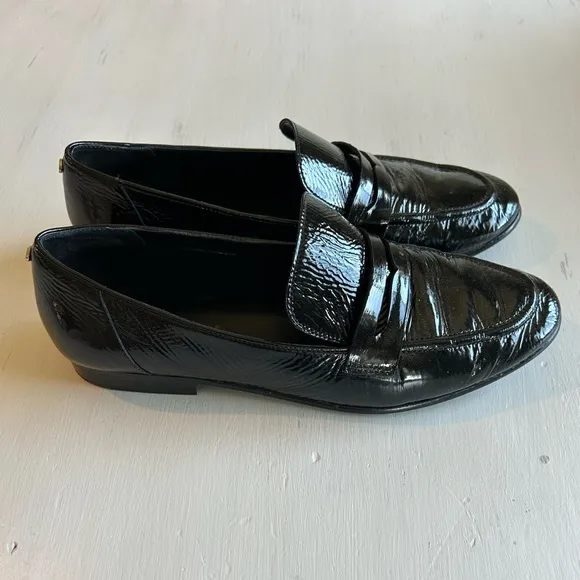 Kate Spade Genevieve Crinkle Patent Leather Black Penny Loafer