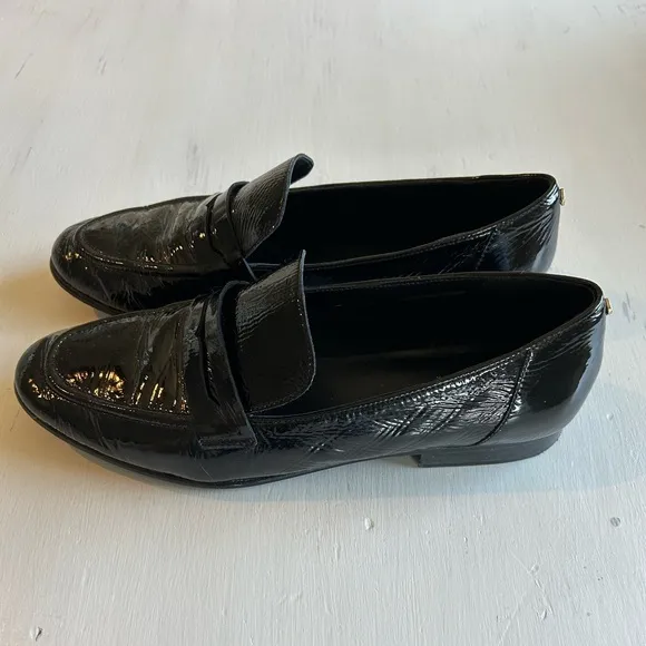 Kate Spade Genevieve Crinkle Patent Leather Black Penny Loafer