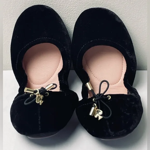 Kate Spade Globe Black Crushed Velvet Foldable Ballet Flats Size 6M