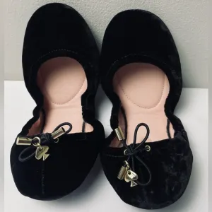 Kate Spade Globe Black Crushed Velvet Foldable Ballet Flats Size 6M