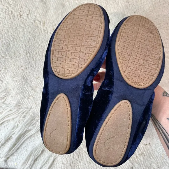 Kate Spade GLOBE Flats Blue Crushed Velvet Foldable Slip On Flat Shoes 7 NEW!