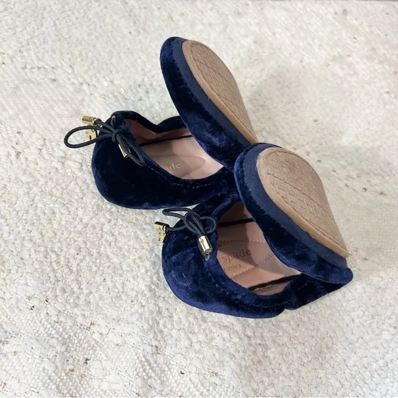 Kate Spade GLOBE Flats Blue Crushed Velvet Foldable Slip On Flat Shoes 7 NEW!