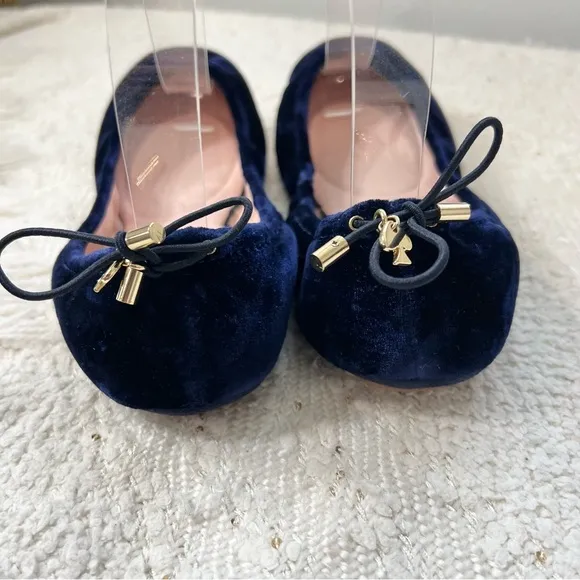Kate Spade GLOBE Flats Blue Crushed Velvet Foldable Slip On Flat Shoes 7 NEW!