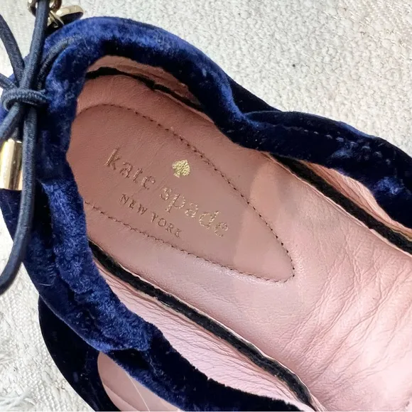 Kate Spade GLOBE Flats Blue Crushed Velvet Foldable Slip On Flat Shoes 7 NEW!