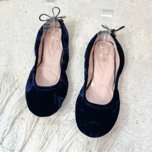 Kate Spade GLOBE Flats Blue Crushed Velvet Foldable Slip On Flat Shoes 7 NEW!