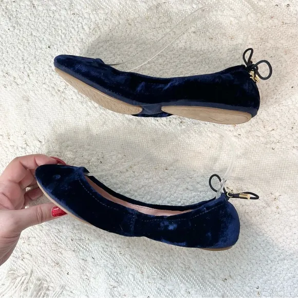 Kate Spade GLOBE Flats Blue Crushed Velvet Foldable Slip On Flat Shoes 7 NEW!