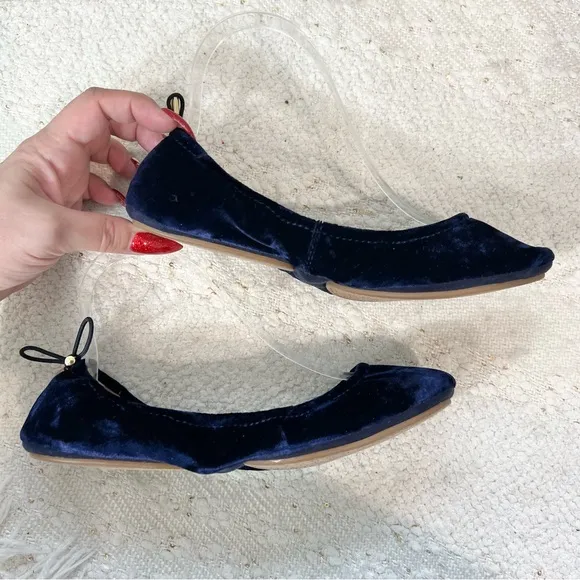 Kate Spade GLOBE Flats Blue Crushed Velvet Foldable Slip On Flat Shoes 7 NEW!
