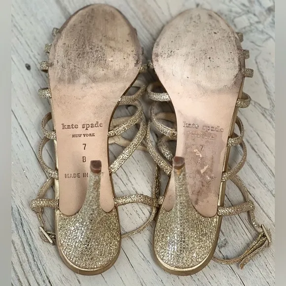 Kate Spade Gold Sequin Strappy Heels Sandals Size 7